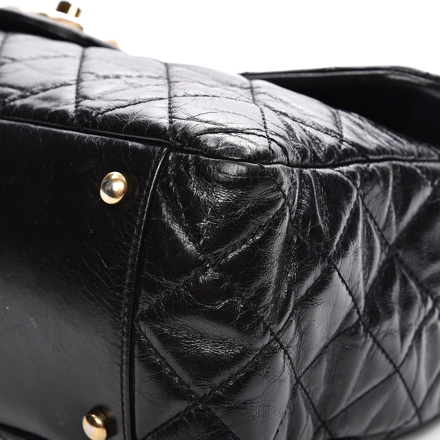 Chanel Glazed Calfskin Castle Rock Large Flap Black Burgundy 13 of 17