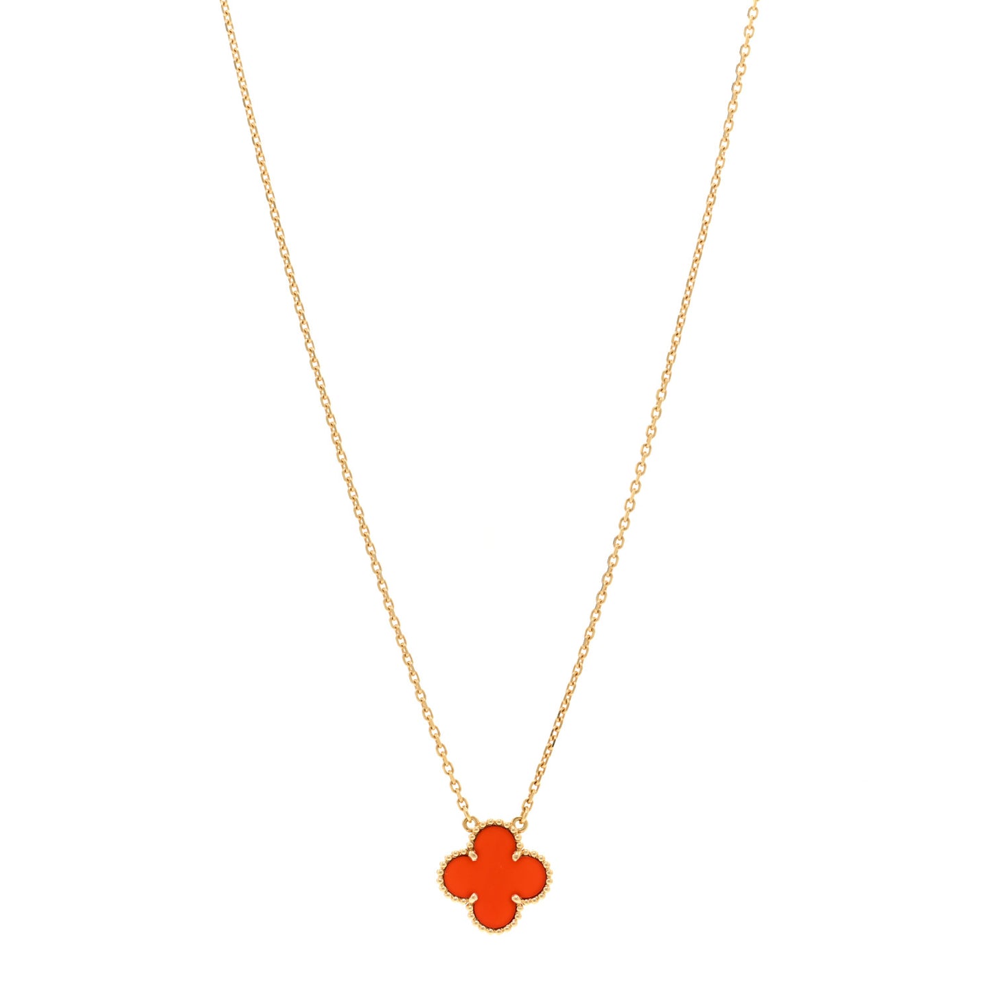 18K Yellow Gold Carnelian Vintage Alhambra Pendant Necklace