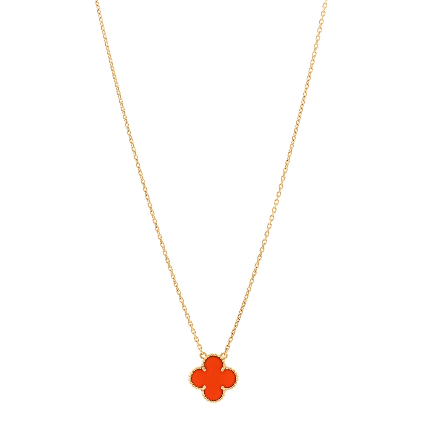 Van Cleef & Arpels 18K Yellow Gold Carnelian Vintage Alhambra Pendant Necklace 1 of 5
