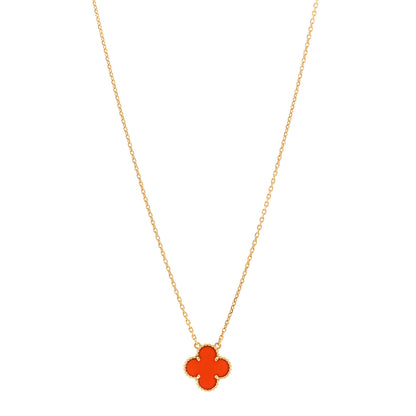 Van Cleef & Arpels 18K Yellow Gold Carnelian Vintage Alhambra Pendant Necklace 1 of 5