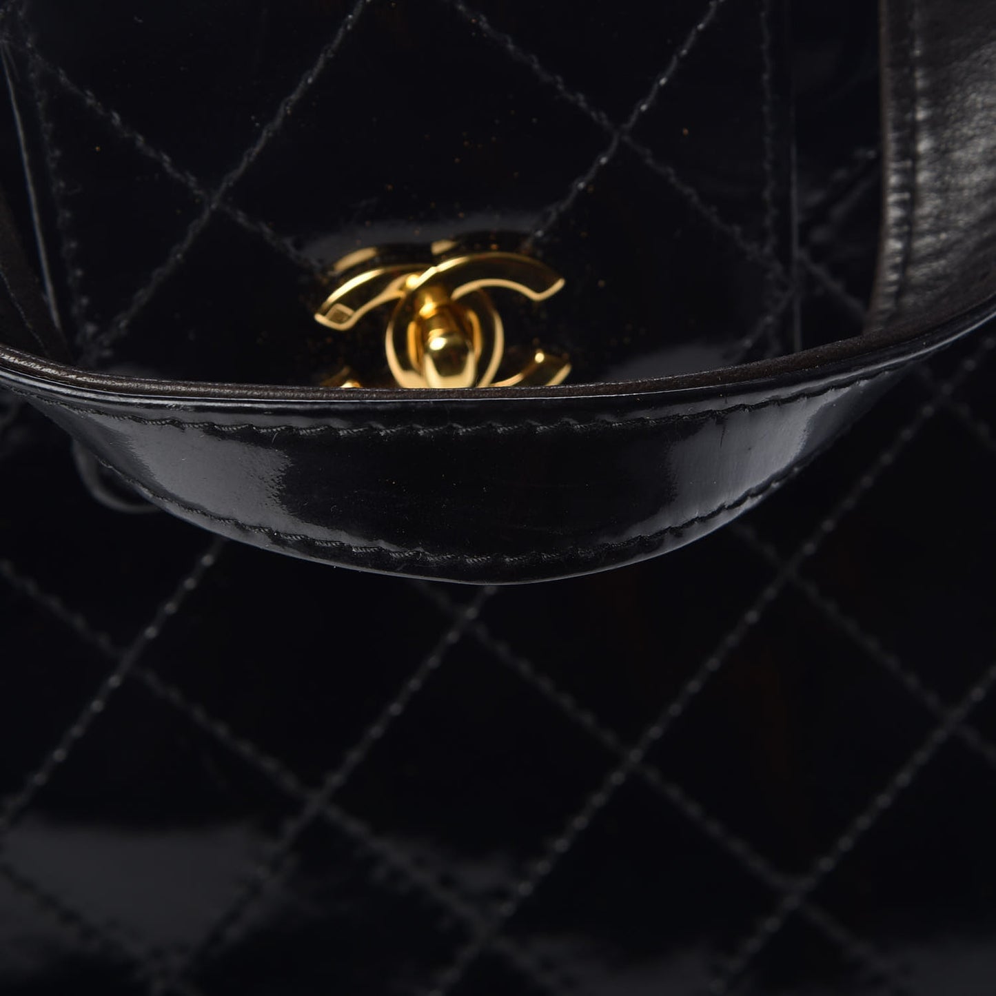 Patent Diamond Stitched Top Handle Bag Black