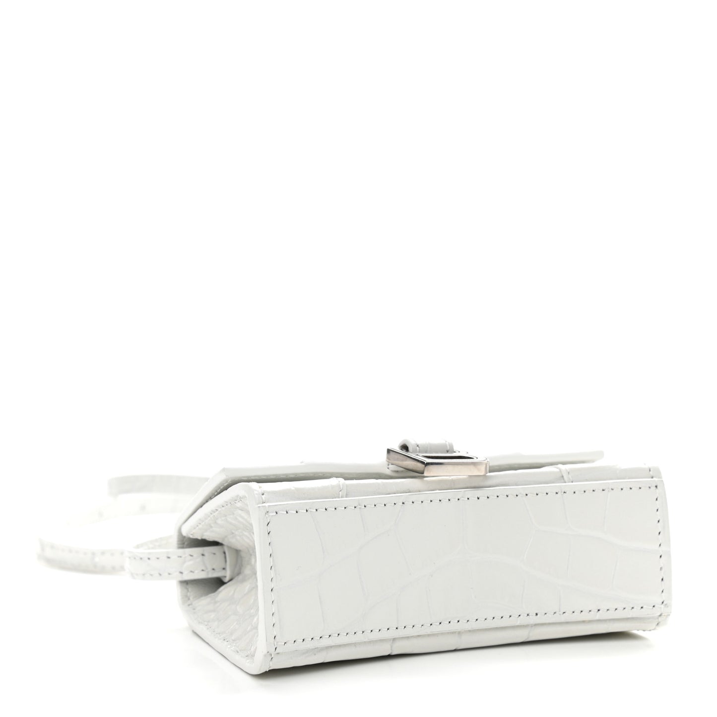 Shiny Calfskin Crocodile Embossed Hourglass Top Handle Bag Mini White