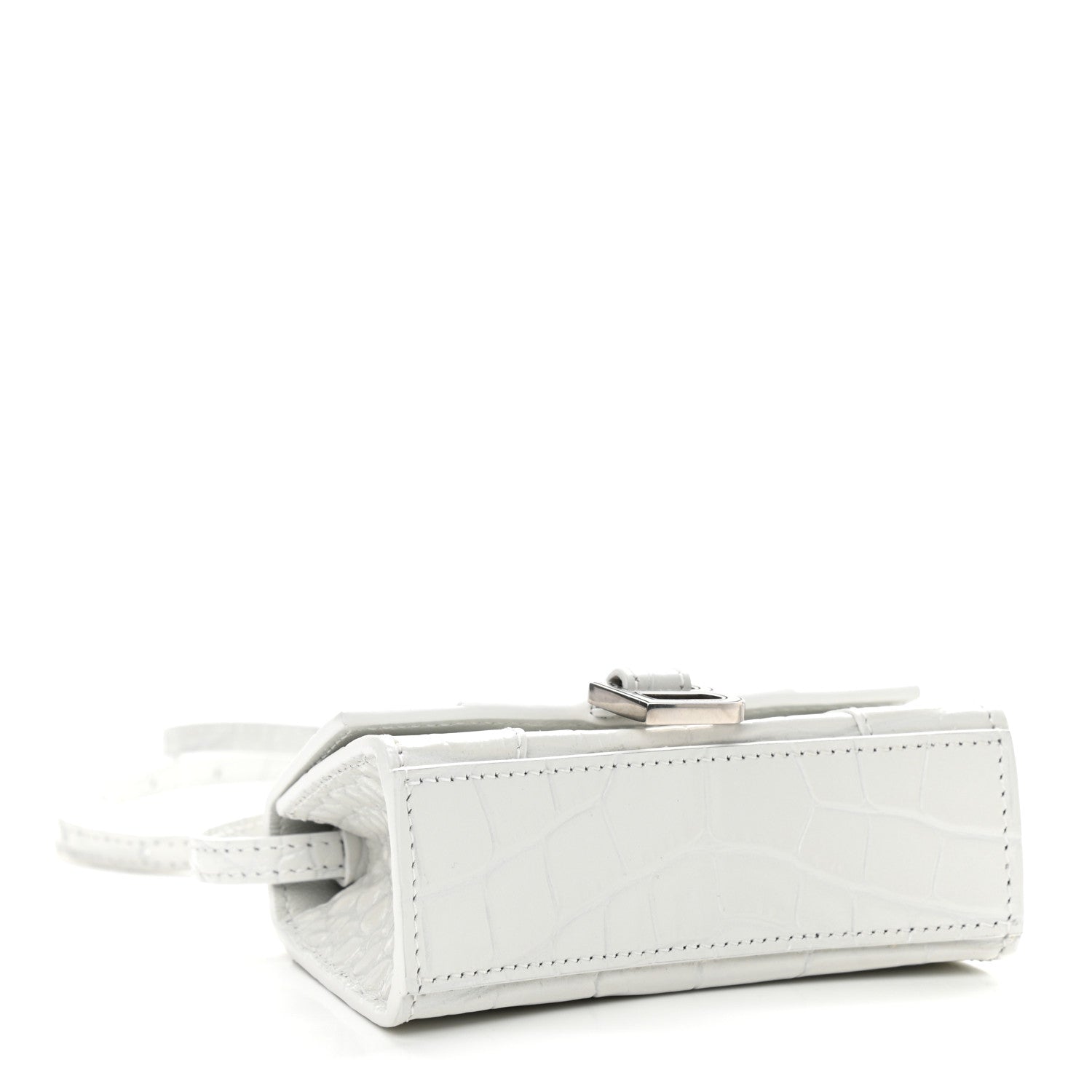 Balenciaga Shiny Calfskin Crocodile Embossed Hourglass Top Handle Bag Mini White 4 of 10