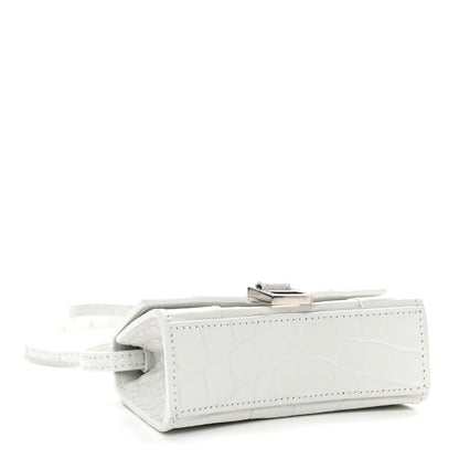 Balenciaga Shiny Calfskin Crocodile Embossed Hourglass Top Handle Bag Mini White 4 of 10