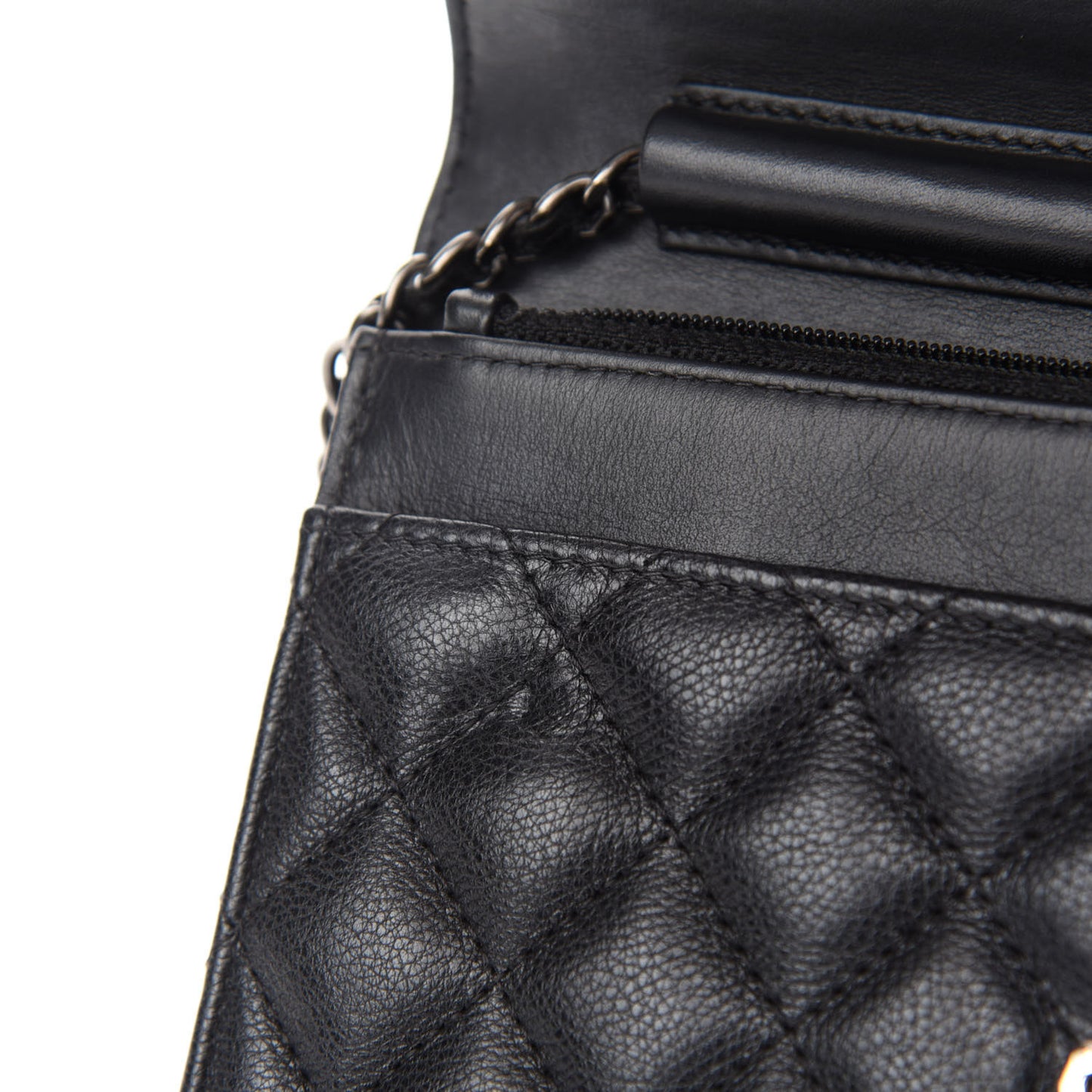 Calfskin Quilted Boy Wallet On Chain WOC Black