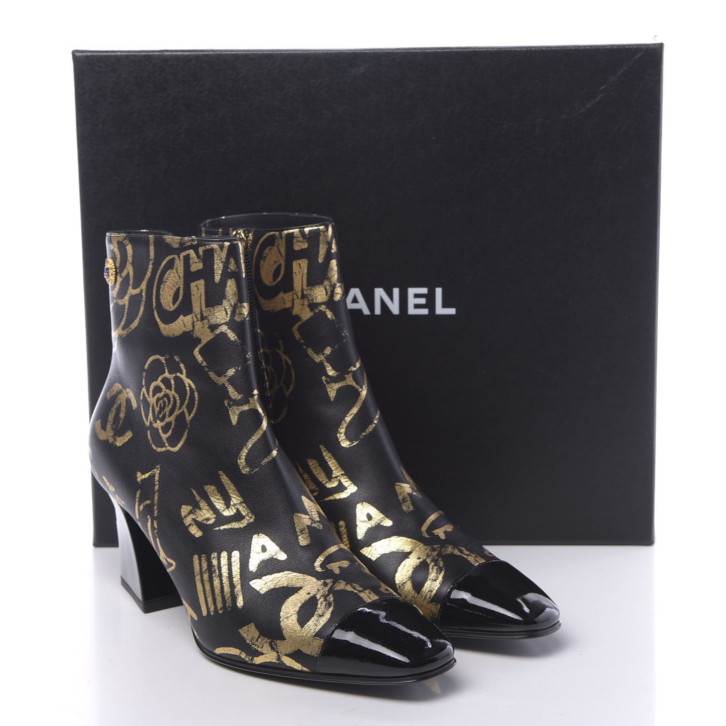Calfskin Graffiti Short Boots 38 Black Gold