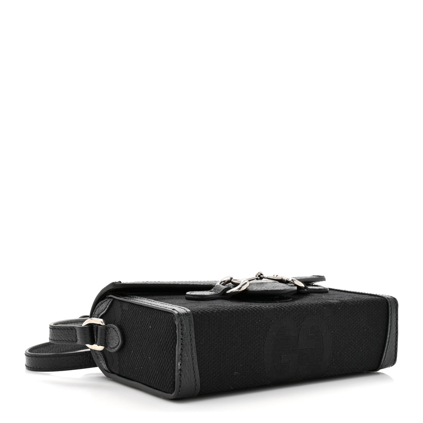 Monogram Jumbo GG Textured Dollar Calfskin Mini Horsebit 1955 Shoulder Bag Black