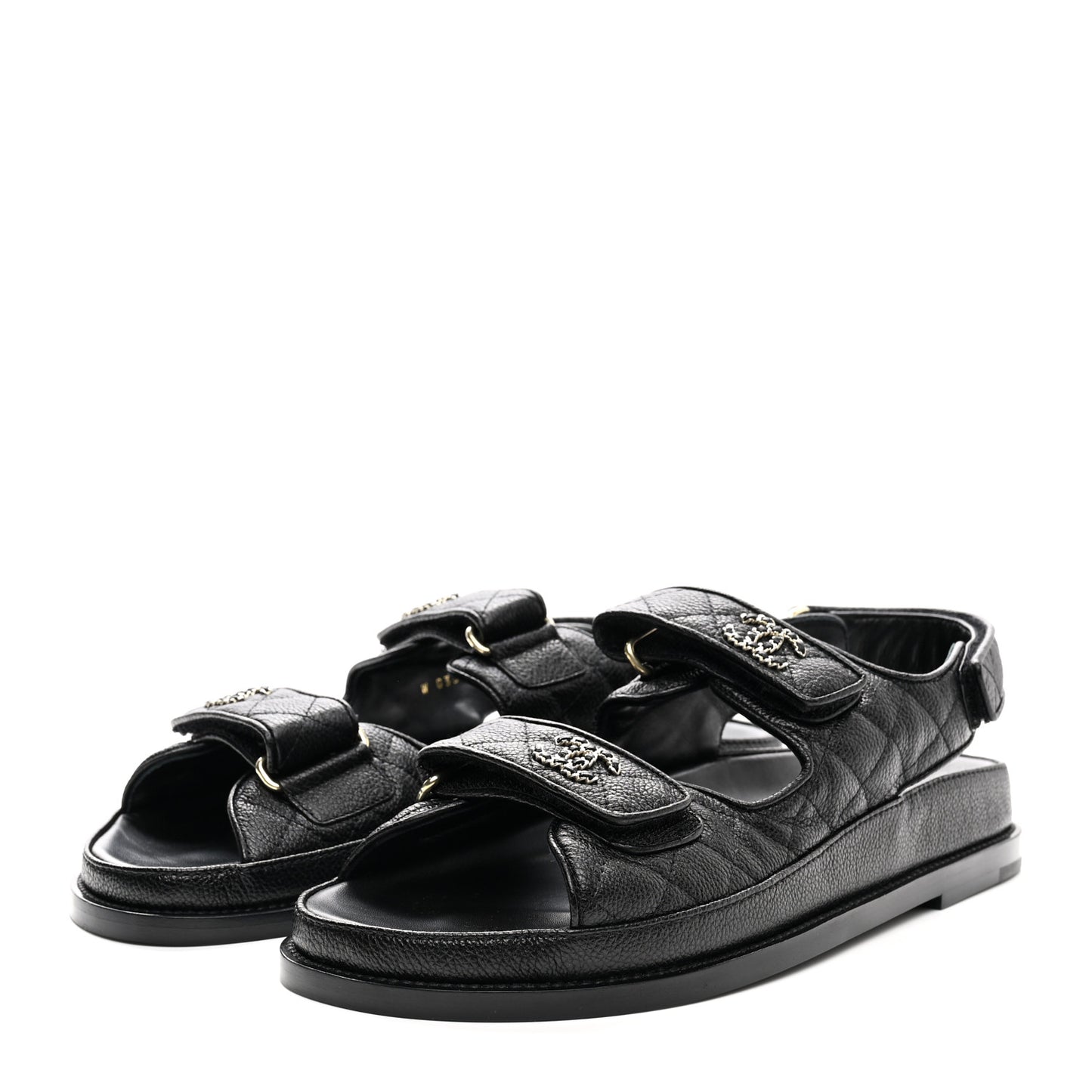 Grained Calfskin Velcro Dad Sandals 38.5 Black