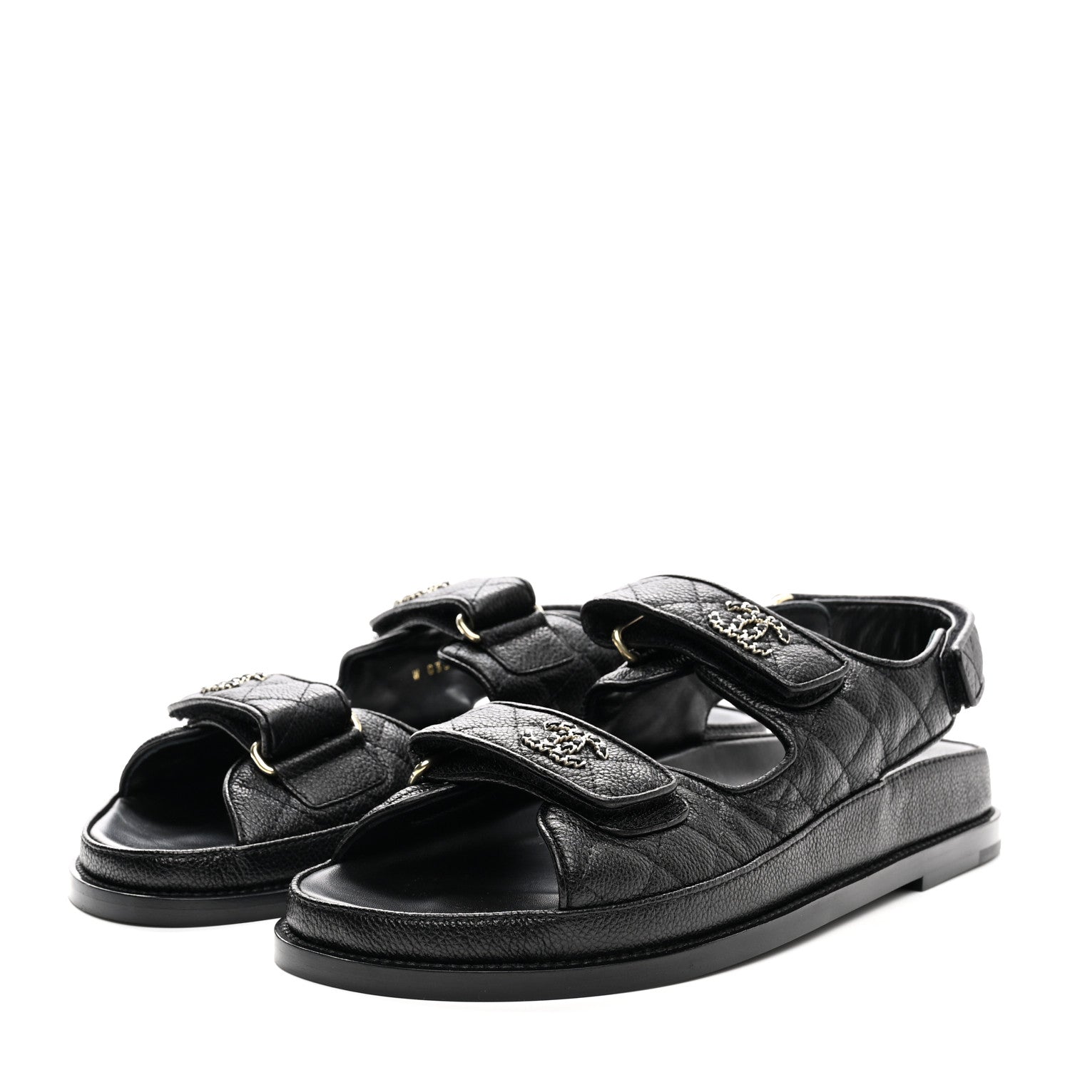 Chanel Grained Calfskin Velcro Dad Sandals 38.5 Black 3 of 11
