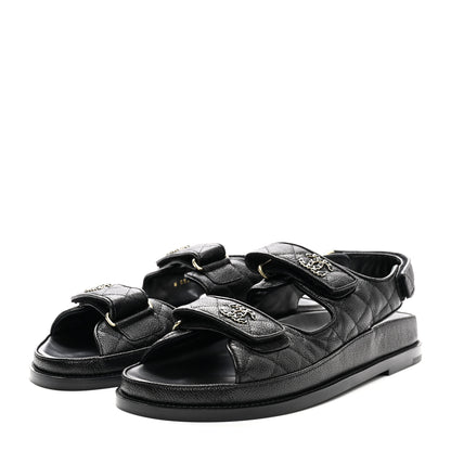 Chanel Grained Calfskin Velcro Dad Sandals 38.5 Black 3 of 11