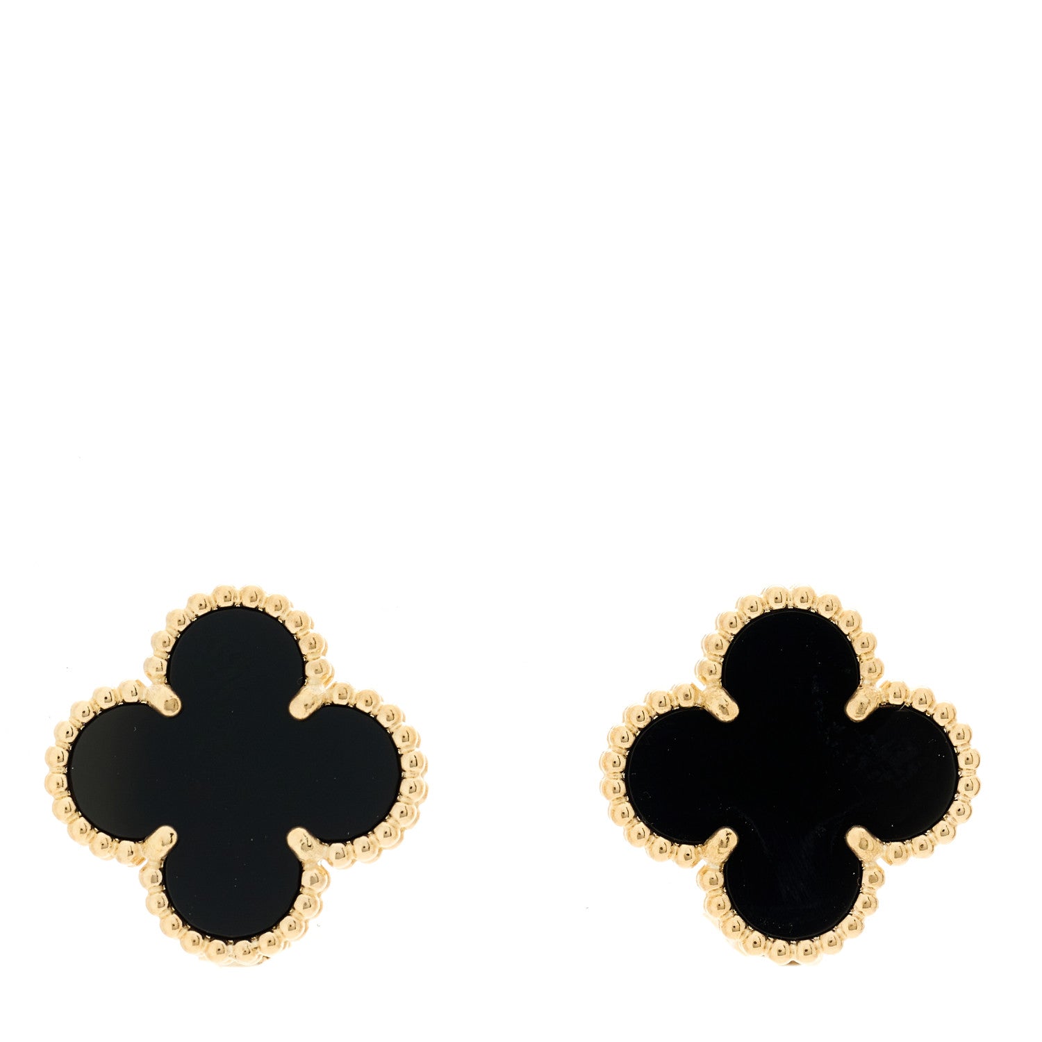 Van Cleef & Arpels 18K Yellow Gold Black Onyx Vintage Alhambra Earrings 1 of 5