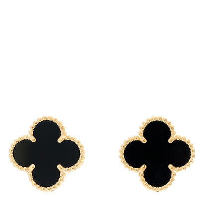 Van Cleef & Arpels 18K Yellow Gold Black Onyx Vintage Alhambra Earrings 1 of 5