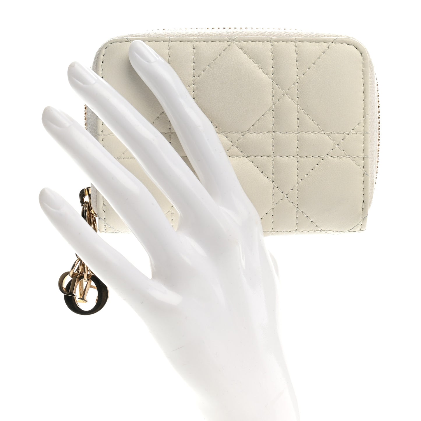 Calfskin Cannage Small Lady Dior Voyageur Coin Purse White