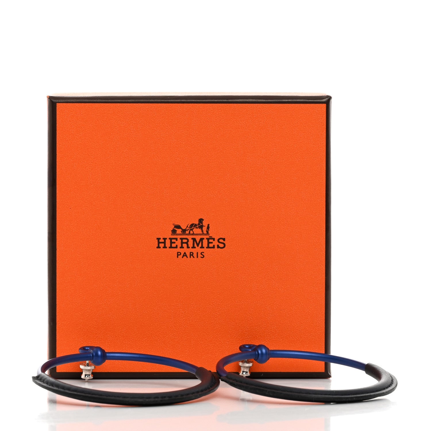 Hermes Aluminum Palladium Plated Swift Loop Earrings Bleu Black 6 of 6