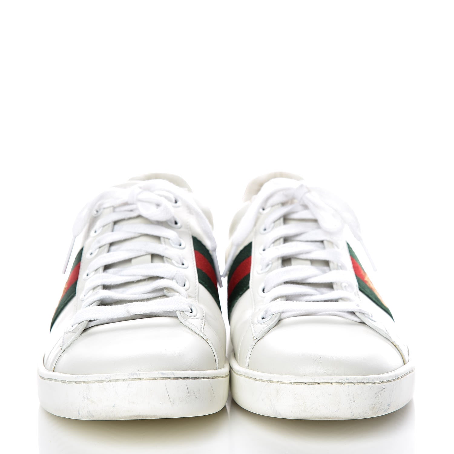 Gucci Calfskin Ayers Bee Embroidered Ace Sneakers 38.5 White Green 2 of 27