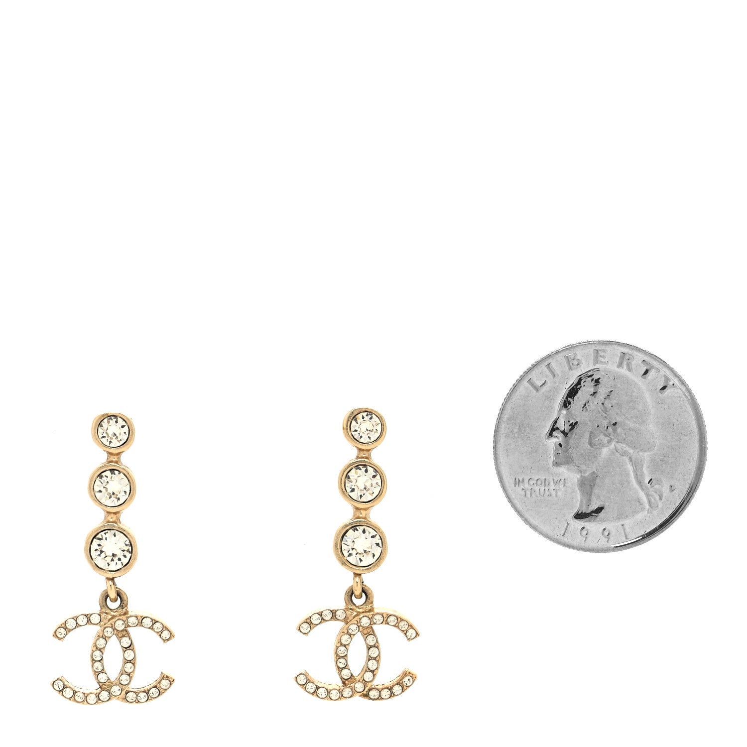 Chanel Crystal CC Drop Earrings Gold 2 of 4