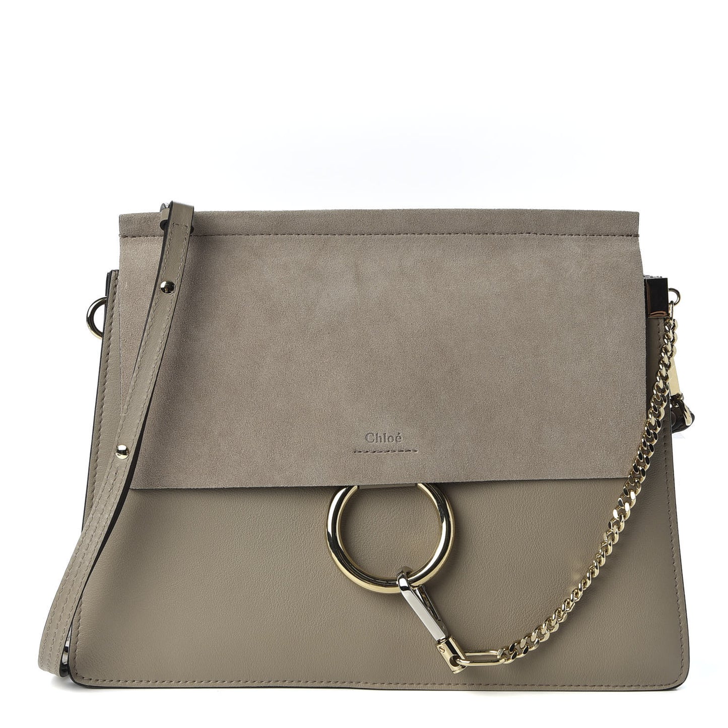 Calfskin Suede Medium Faye Shoulder Bag Motty Grey