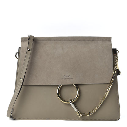 Chloe Calfskin Suede Medium Faye Shoulder Bag Motty Grey 1 of 8