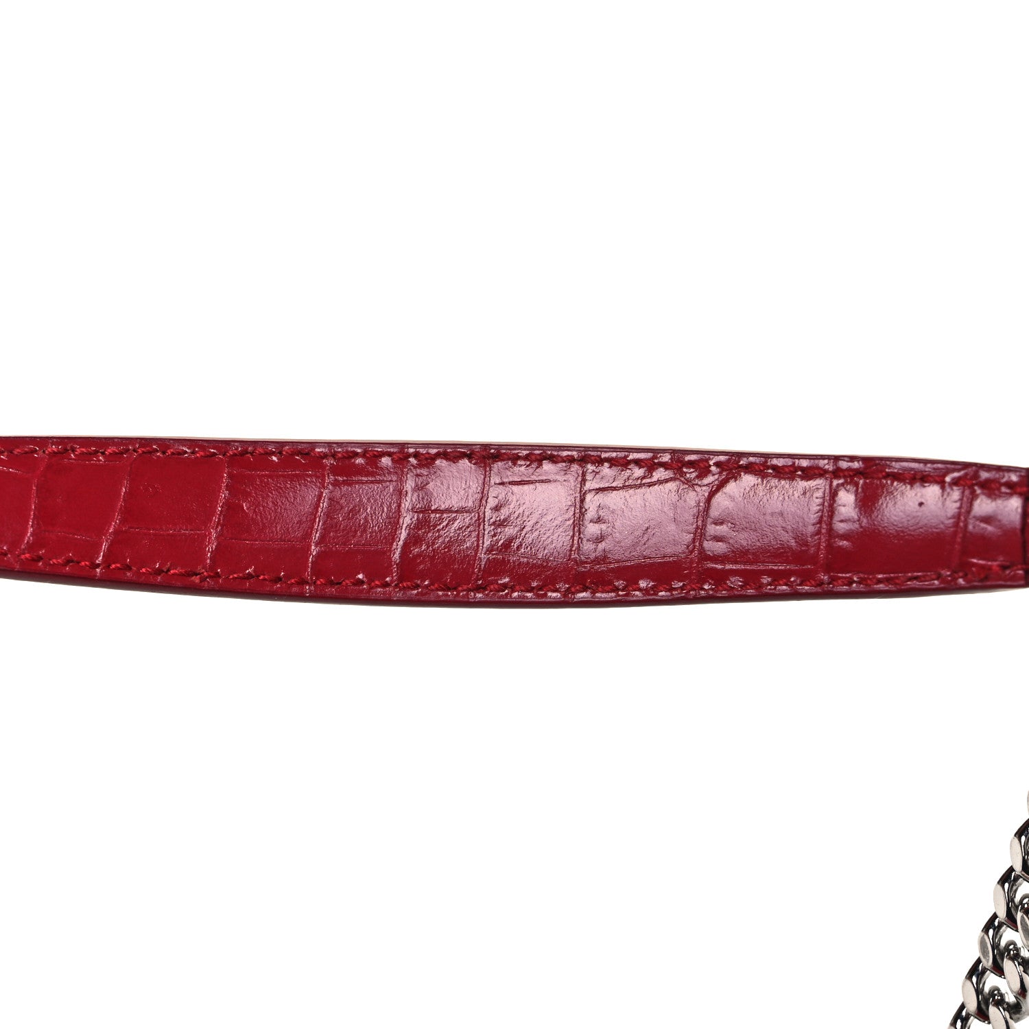 Saint Laurent Calfskin Crocodile Embossed Monogram Sunset Chain Wallet New Lipstick Red 8 of 9