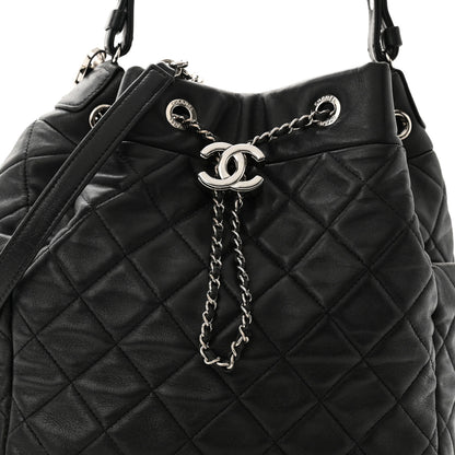 Chanel Lambskin Quilted CC Chain Bucket Drawstring Bag Black 8 of 11