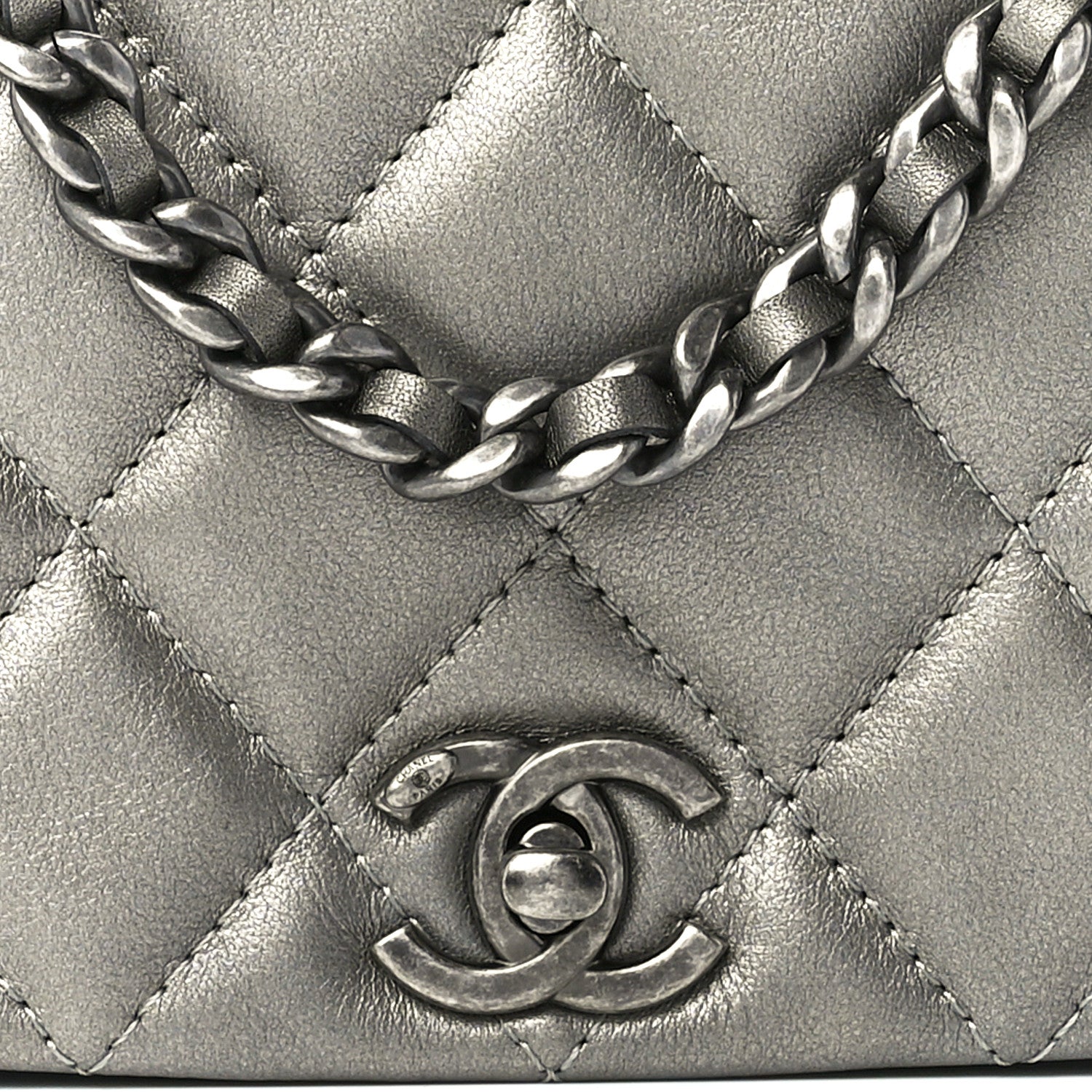 Chanel Metallic Calfskin Quilted Flap Clutch With Chain Ruthenium 9 of 12