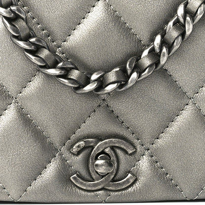 Chanel Metallic Calfskin Quilted Flap Clutch With Chain Ruthenium 9 of 12