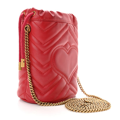 Gucci Calfskin Matelasse Mini GG Marmont 2.0 Bucket Bag Hibiscus Red 3 of 11