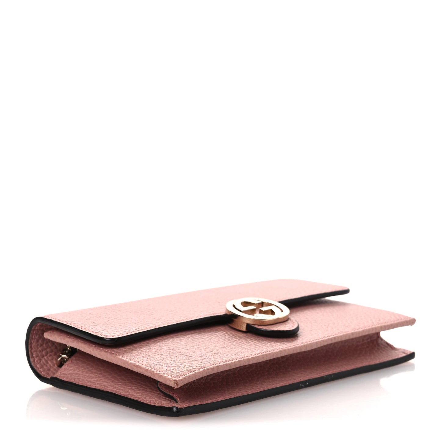 Dollar Calfskin Interlocking G Chain Wallet Soft Pink