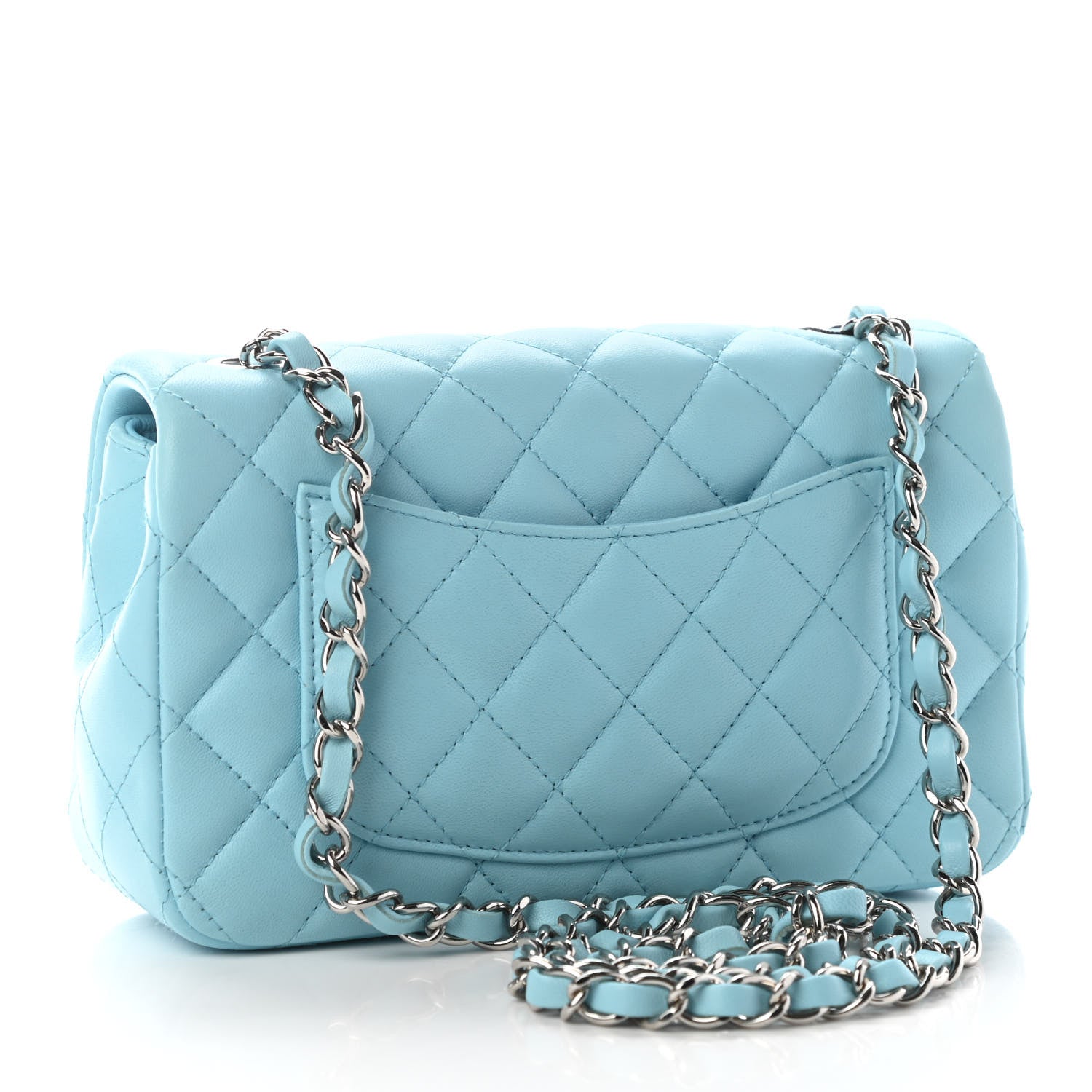 Chanel Lambskin Quilted Mini Rectangular Flap Neon Blue 3 of 9