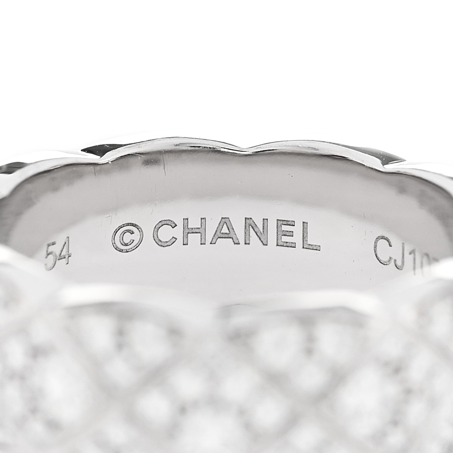 Chanel 18K White Gold Diamond Small Coco Crush Full Paved Ring 54