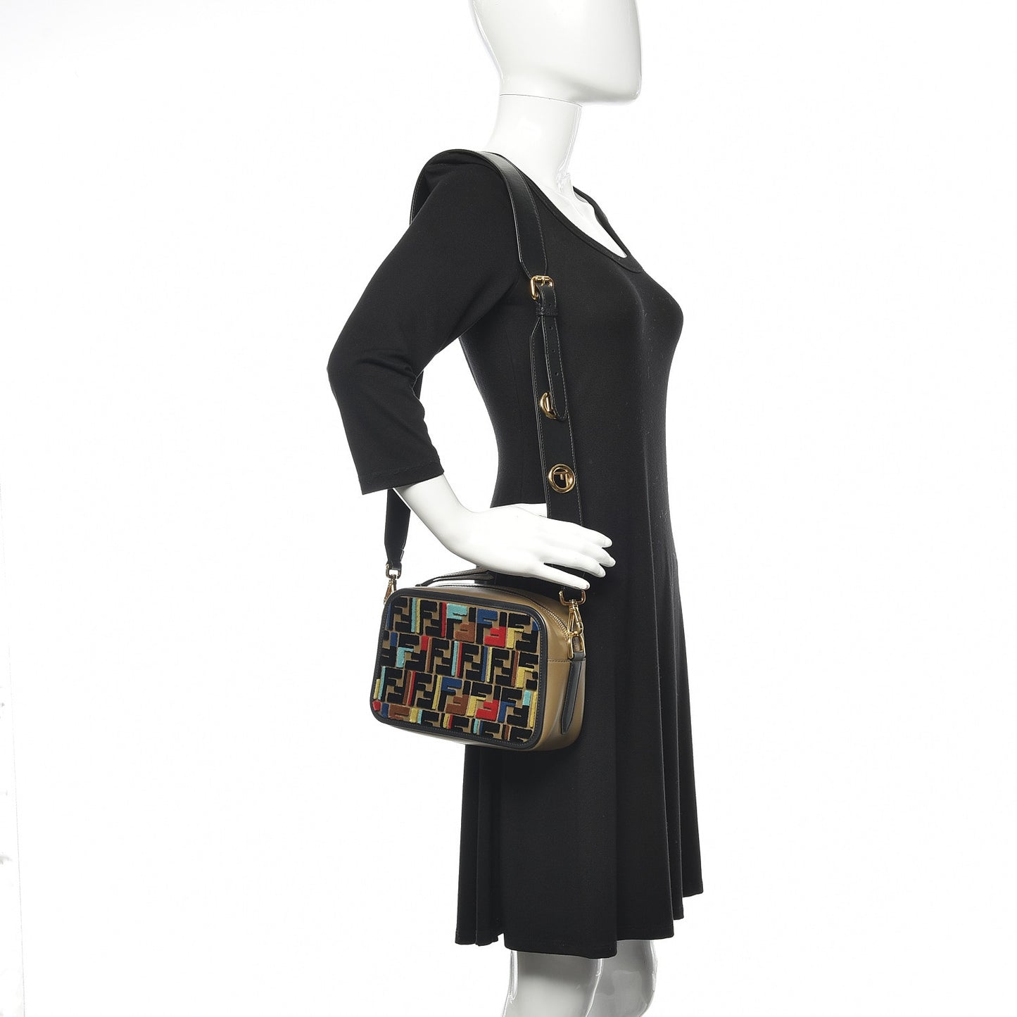 Vitello Century Velvet F is Fendi FF Multicolor Bi-Color Camera Case Fango Black Multicolor