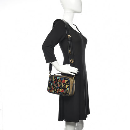 Fendi Vitello Century Velvet F is Fendi FF Multicolor Bi-Color Camera Case Fango Black Multicolor 2 of 9