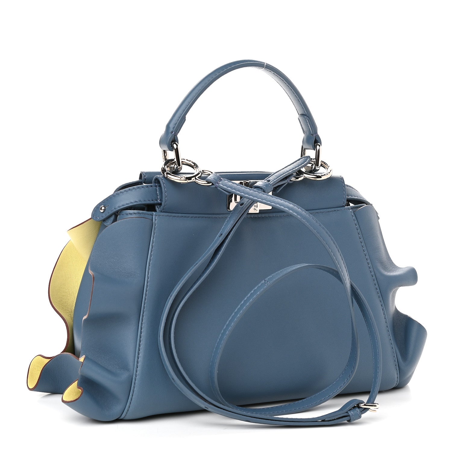 Fendi Nappa Bi-Color Mini Waves Peekaboo Iconic Satchel Ceruleo Banana 3 of 10