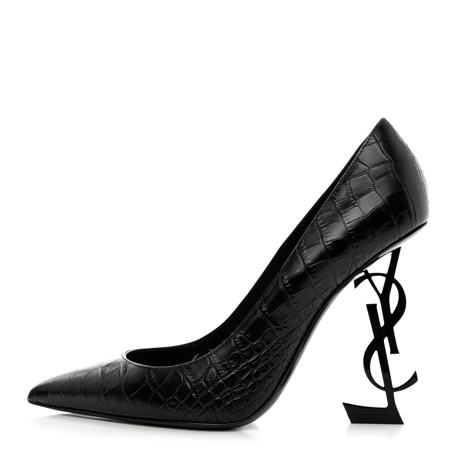 Saint Laurent Calfskin Crocodile Embossed Opyum 110 Pumps 38 Black 2 of 11
