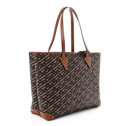 Versace Coated Canvas Calfskin La Greca Signature Shopper Tote Bag Black Caramel 4 of 10