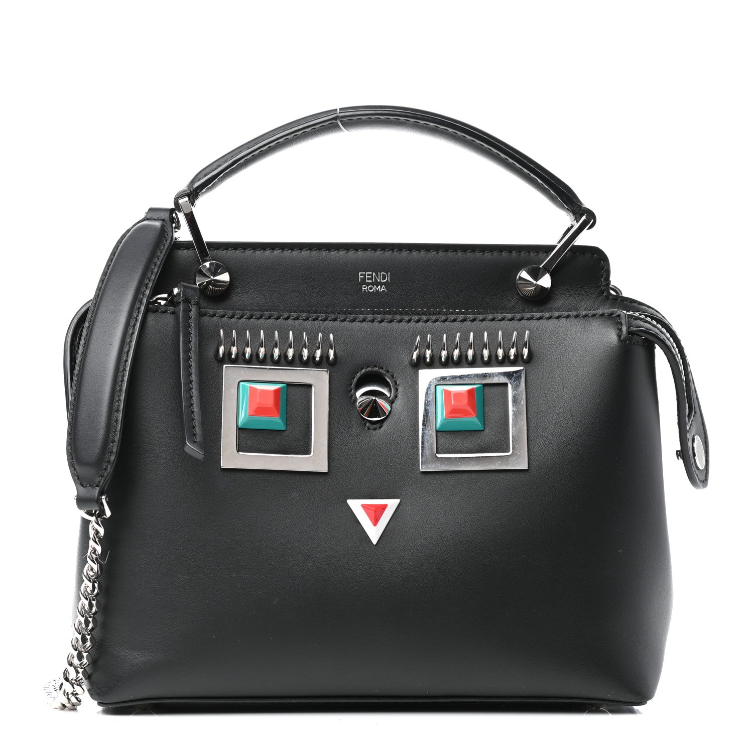 Fendi Vitello Baltico Hypnoteyes Studded Small Dotcom Click Chain Satchel Black 1 of 11