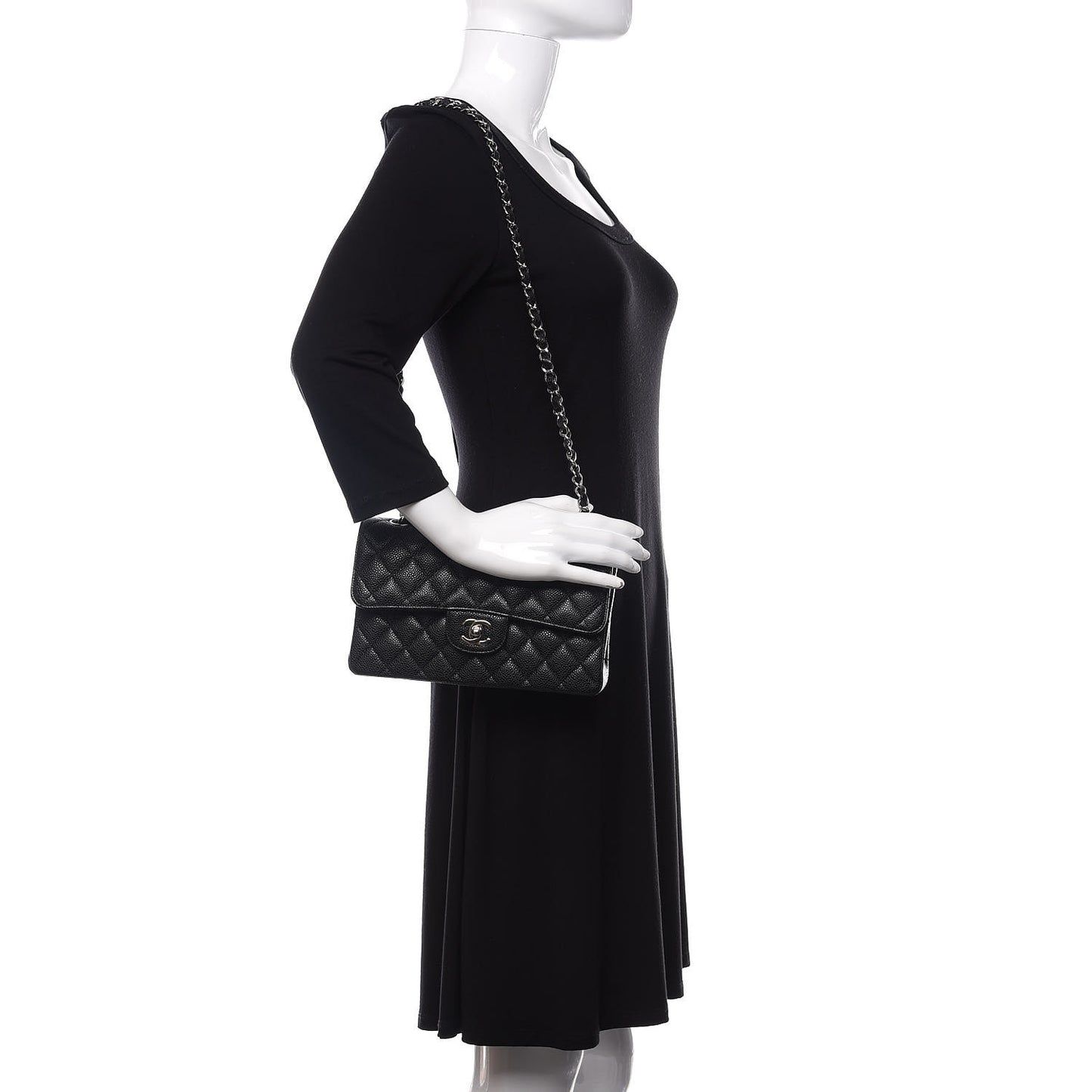 Caviar Quilted Small Double Flap Black