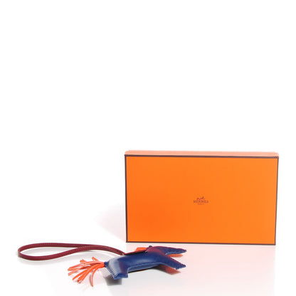 Hermes Milo Lambskin Grigri Rodeo Horse Bag Charm MM Bleu de Malte Rouge H Poppy 5 of 5