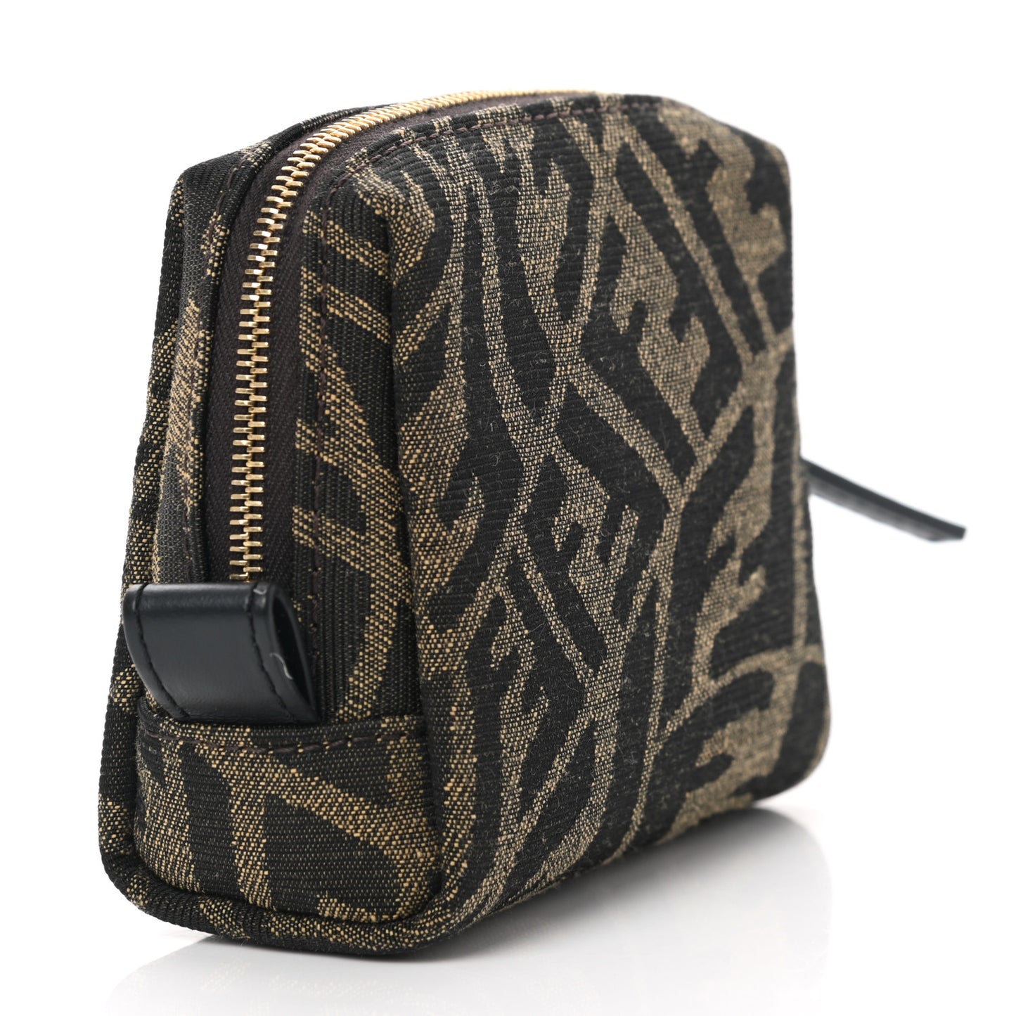 X SARAH COLEMAN Fabric Jacquard Vitello King FF Vertigo Small Trapezoid Beauty Pouch Tobacco Moro Black
