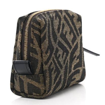 Fendi X SARAH COLEMAN Fabric Jacquard Vitello King FF Vertigo Small Trapezoid Beauty Pouch Tobacco Moro Black 3 of 7