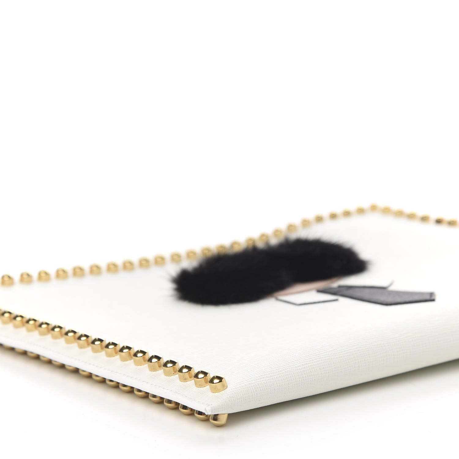Fendi Vitello Elite Mink Fur Studded Karlito Zip Around Pouch White 7 of 10