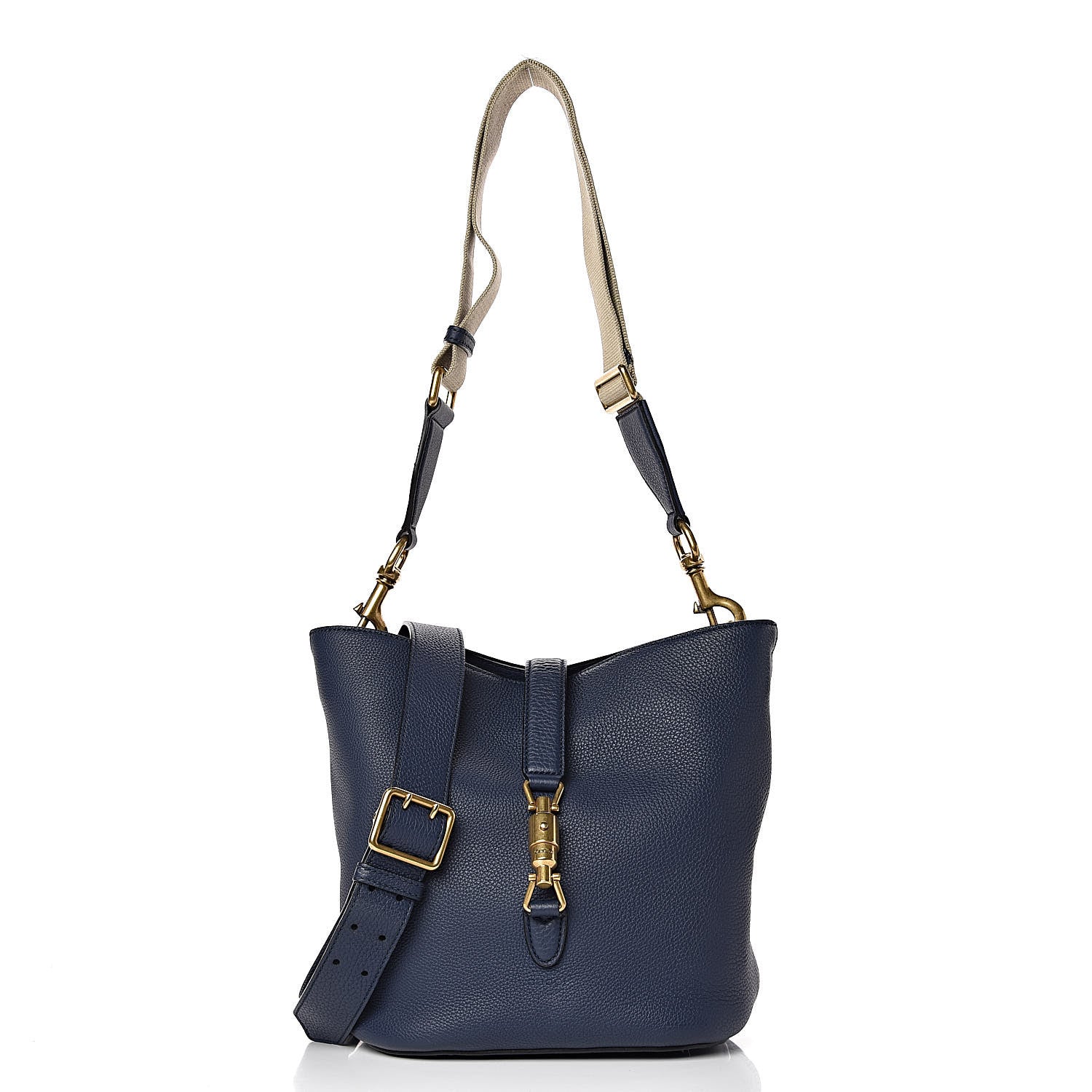 Gucci Soft Grained Calfskin Small Jackie Bucket Bag Classic Blue Marine 4 of 13
