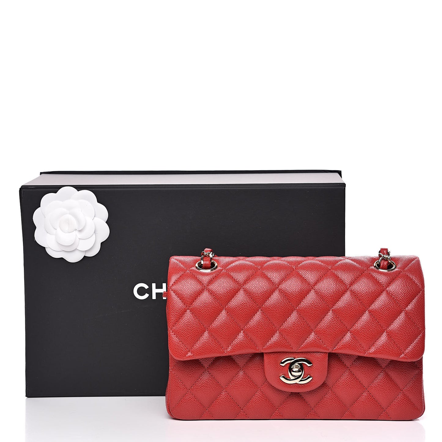 Caviar Quilted Small Double Flap Red