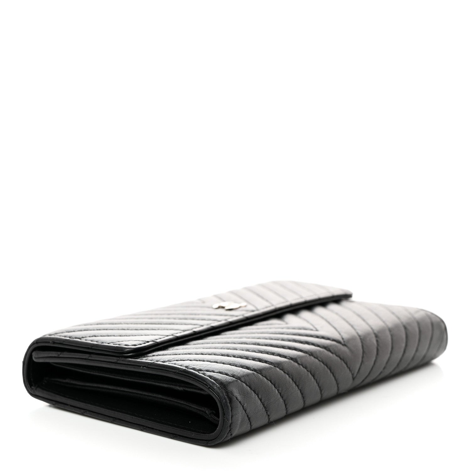 Chanel Lambskin Chevron Quilted Large Flap Clutch Wallet Black 4 of 8