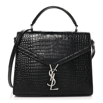 Saint Laurent Calfskin Crocodile Embossed Medium Classic Monogram Cassandra Top Handle Black Rouge Legion 1 of 9