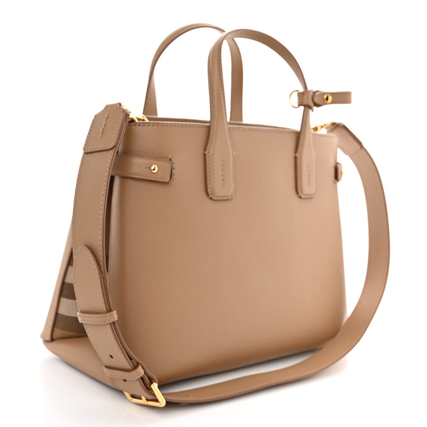Derby Calfskin House Check Medium Banner Tote Camel