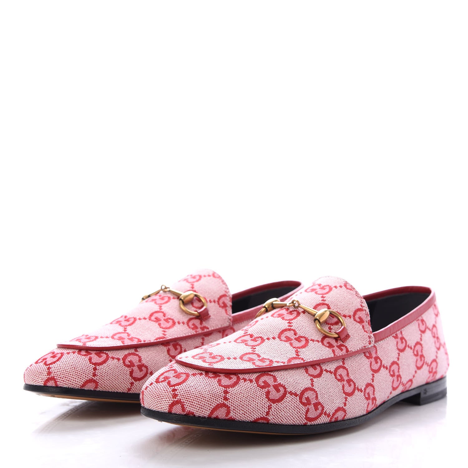 Gucci Canvas GG Monogram Horsebit Womens Jordaan Loafers 38 Gardenia Hibiscus Red 3 of 10