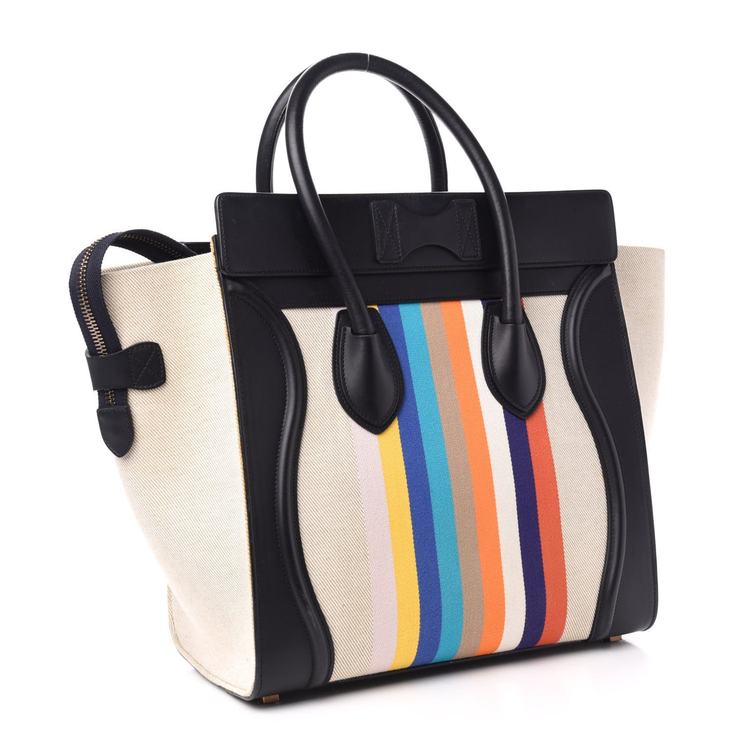 Smooth Calfskin Striped Canvas Mini Luggage Multicolor
