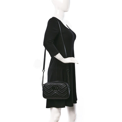 Gucci Calfskin Matelasse Monochrome Small GG Marmont Chain Shoulder Bag Black 2 of 8