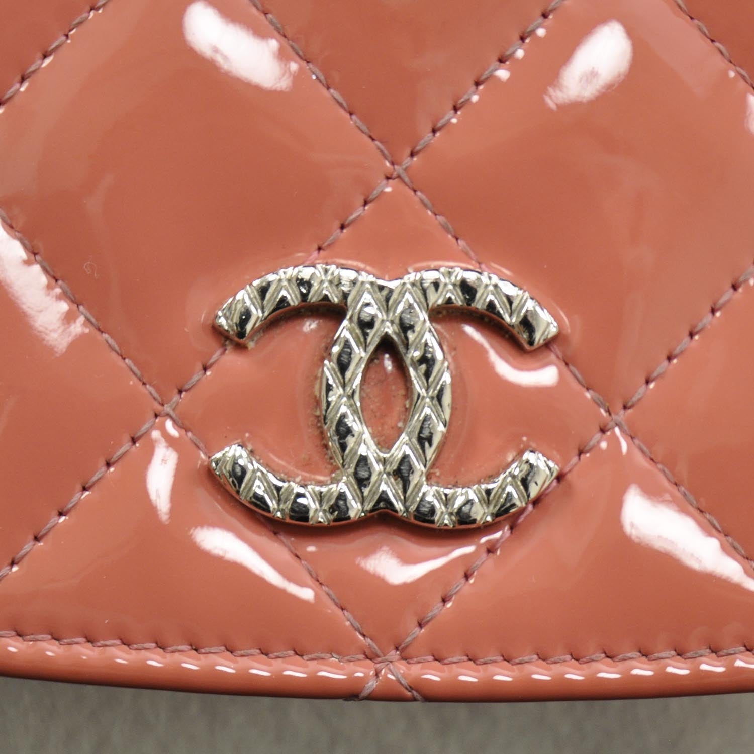 Chanel Patent Quilted Wallet On Chain WOC Coral 10 of 10